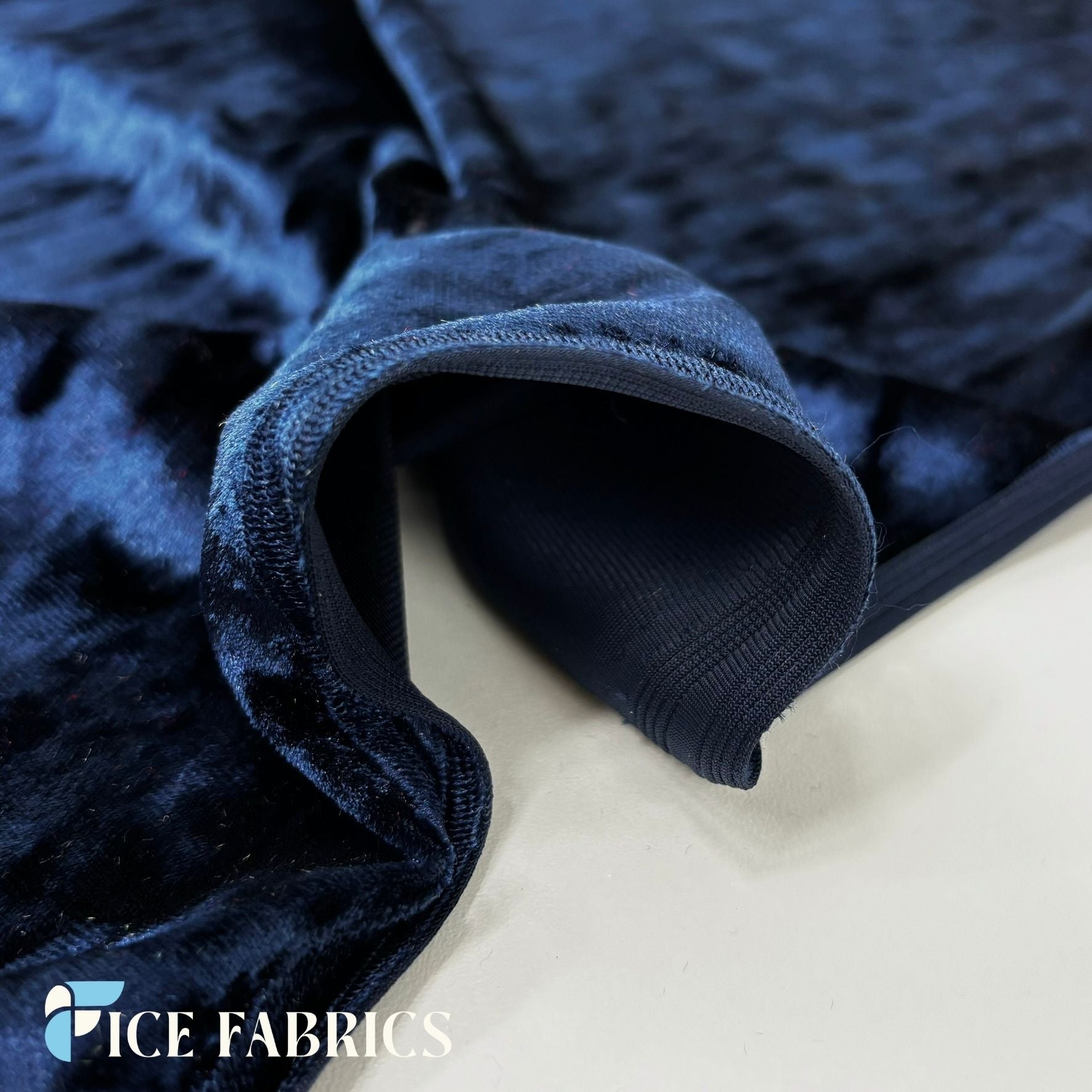 Navy Blue Stretch Crushed Velvet Upholstery Fabric