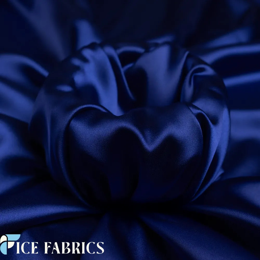 Navy Luxury Silk Stretch Satin Fabric by the yard