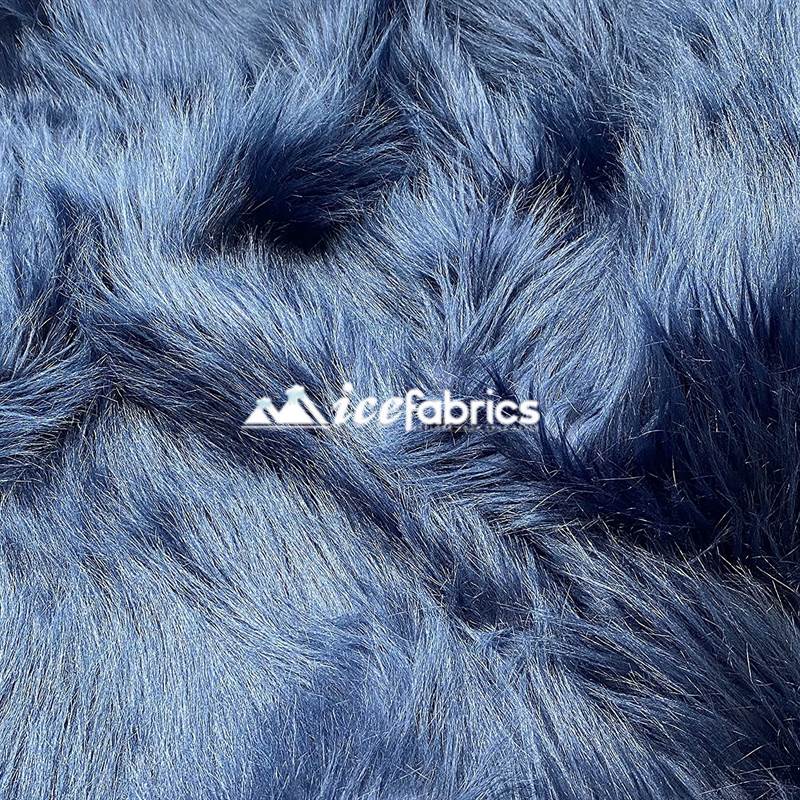 Navy Long Pile Faux Fur Upholstery Fabric