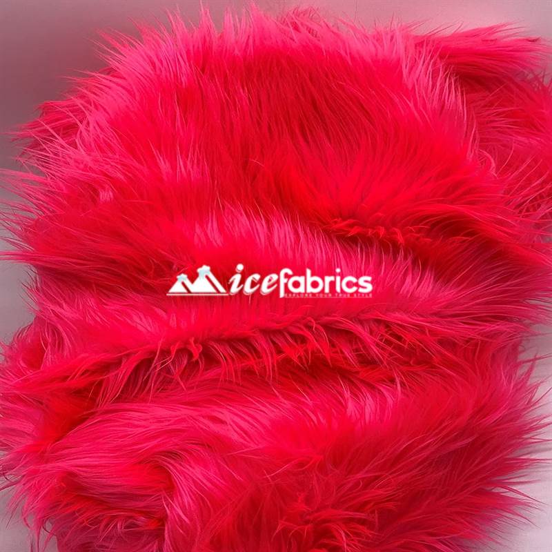 Neon Pink Shaggy Mohair Long Pile Faux Fur Upholstery Fabric by the Yard