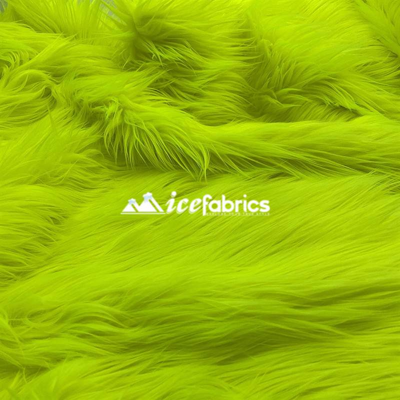 Neon Yellow Shaggy Mohair Long Pile Faux Fur Upholstery Fabric by The Yard