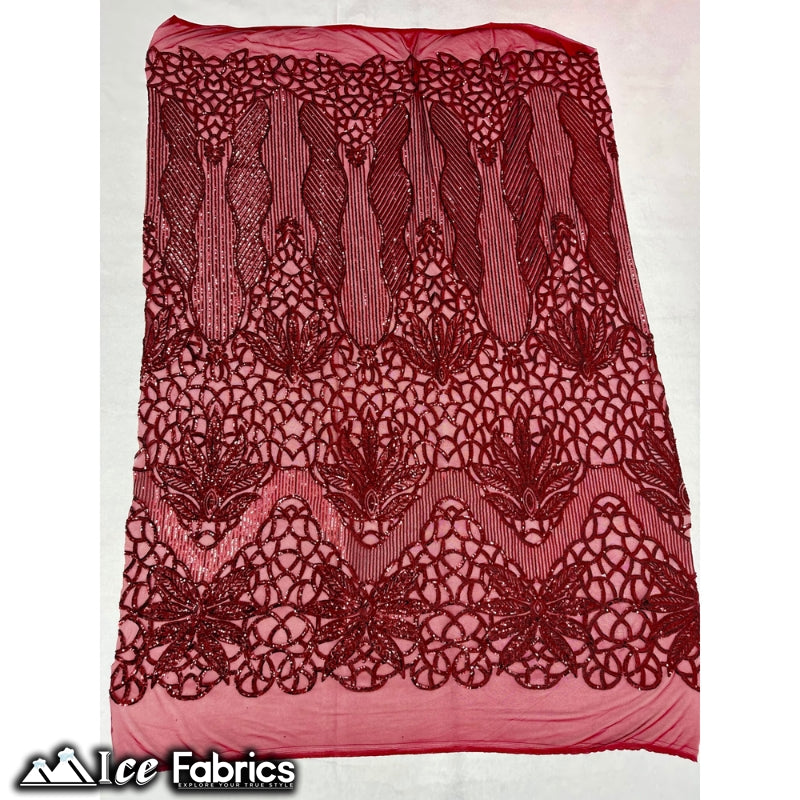 New Geometric 4 Way Stretch Sequin Fabric (20 Colors) ICE FABRICS Burgundy