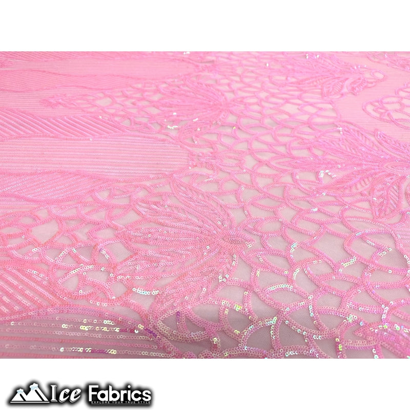 New Geometric 4 Way Stretch Sequin Fabric (20 Colors) ICE FABRICS Candy Pink