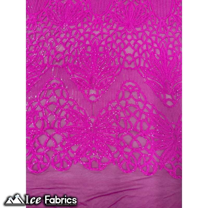 New Geometric 4 Way Stretch Sequin Fabric (20 Colors) ICE FABRICS Fuchsia