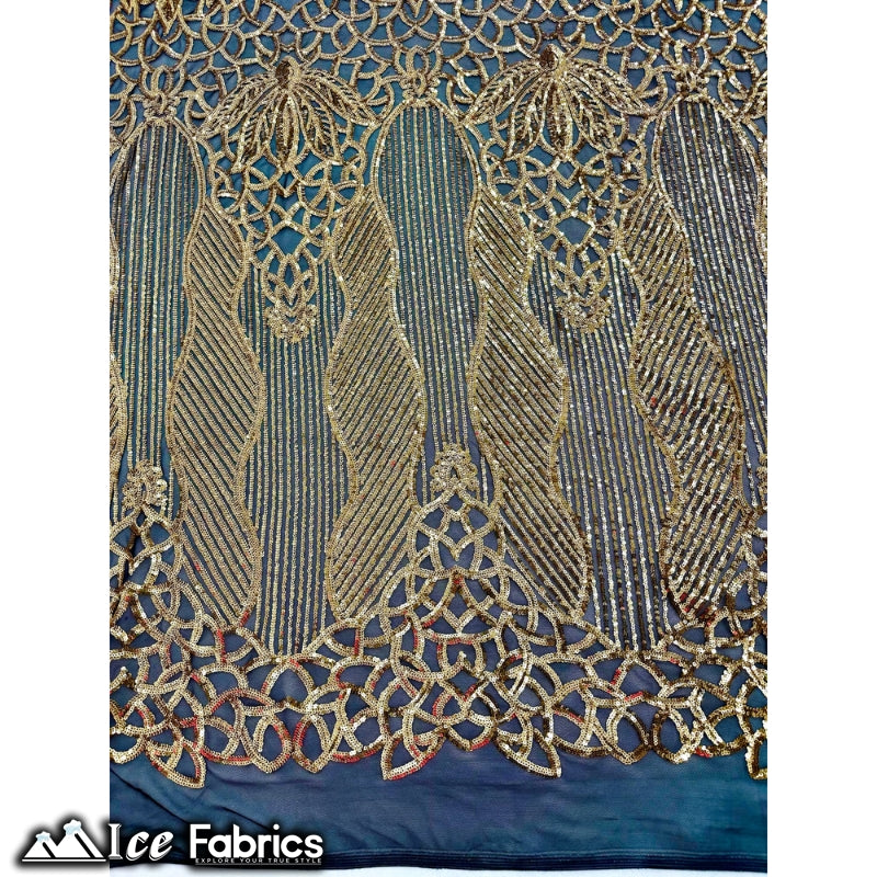 New Geometric 4 Way Stretch Sequin Fabric (20 Colors) ICE FABRICS Gold on Black