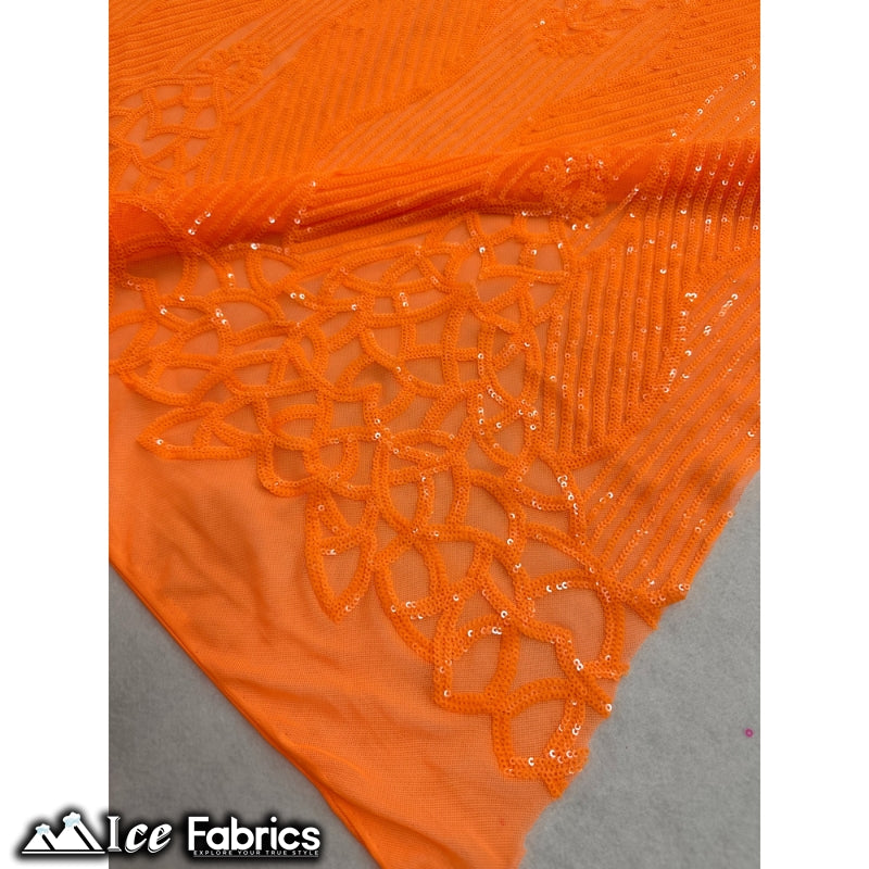 New Geometric 4 Way Stretch Sequin Fabric (20 Colors) ICE FABRICS Neon Orange