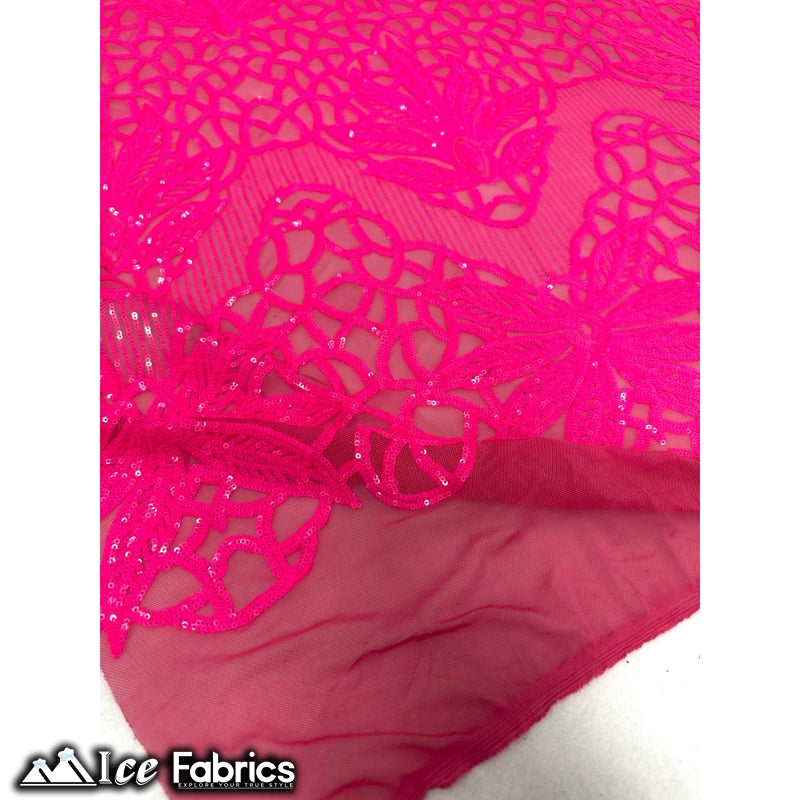 New Geometric 4 Way Stretch Sequin Fabric (20 Colors) ICE FABRICS Neon Pink