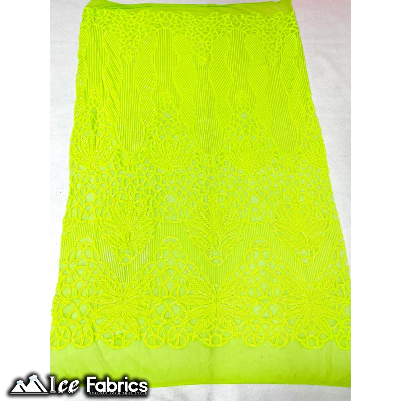 New Geometric 4 Way Stretch Sequin Fabric (20 Colors) ICE FABRICS Neon Yellow