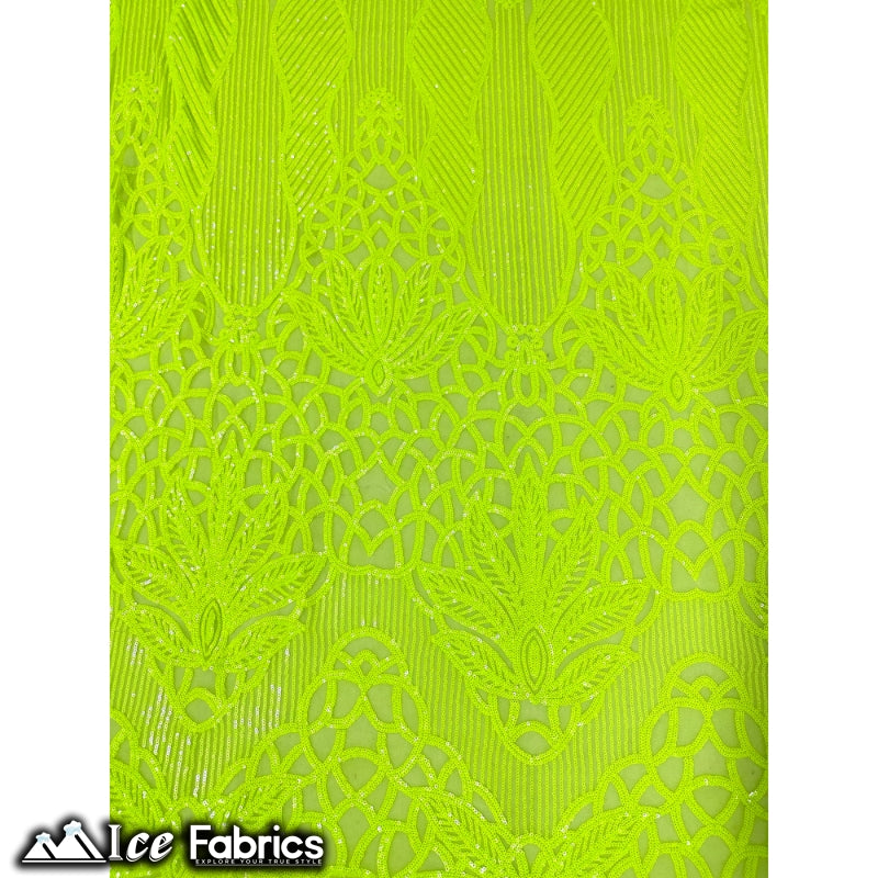 New Geometric 4 Way Stretch Sequin Fabric (20 Colors) ICE FABRICS Neon Yellow