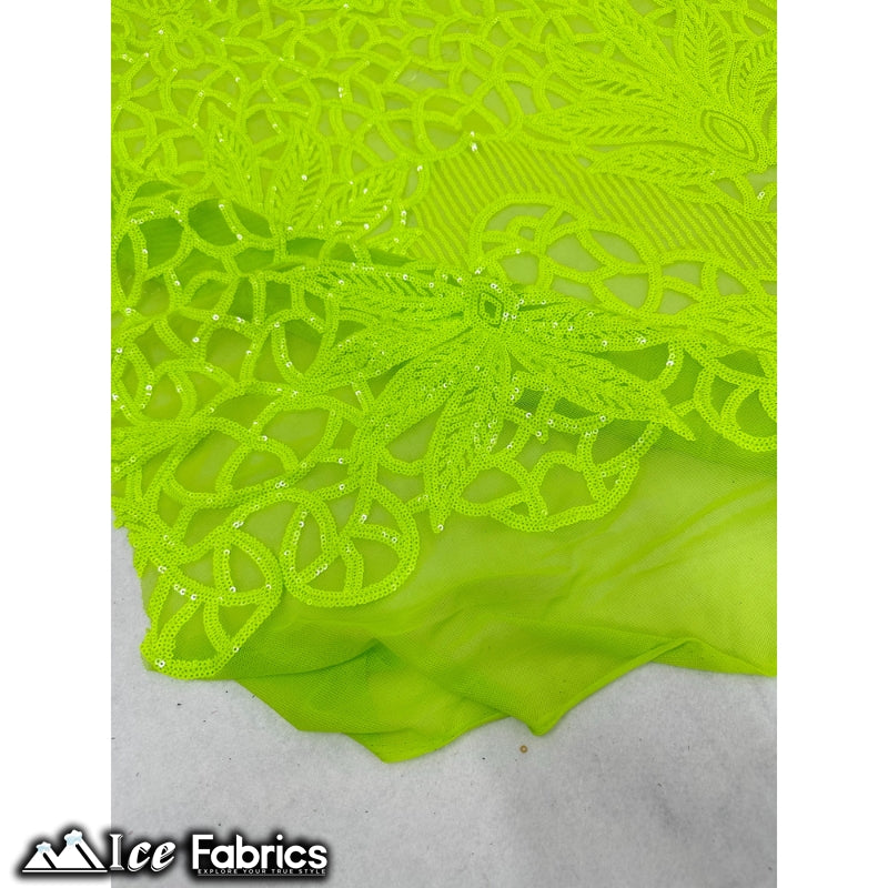 New Geometric 4 Way Stretch Sequin Fabric (20 Colors) ICE FABRICS Neon Yellow