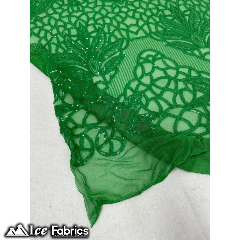 New Geometric 4 Way Stretch Sequin Fabric (20 Colors) ICE FABRICS Neon Kelly Green