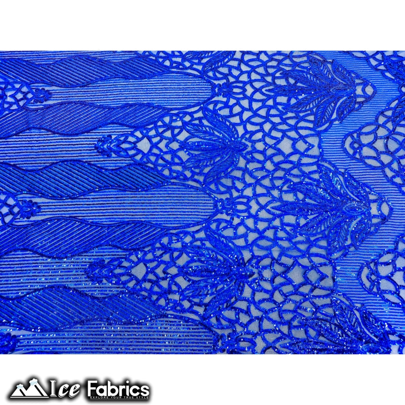 New Geometric 4 Way Stretch Sequin Fabric (20 Colors) ICE FABRICS Royal Blue