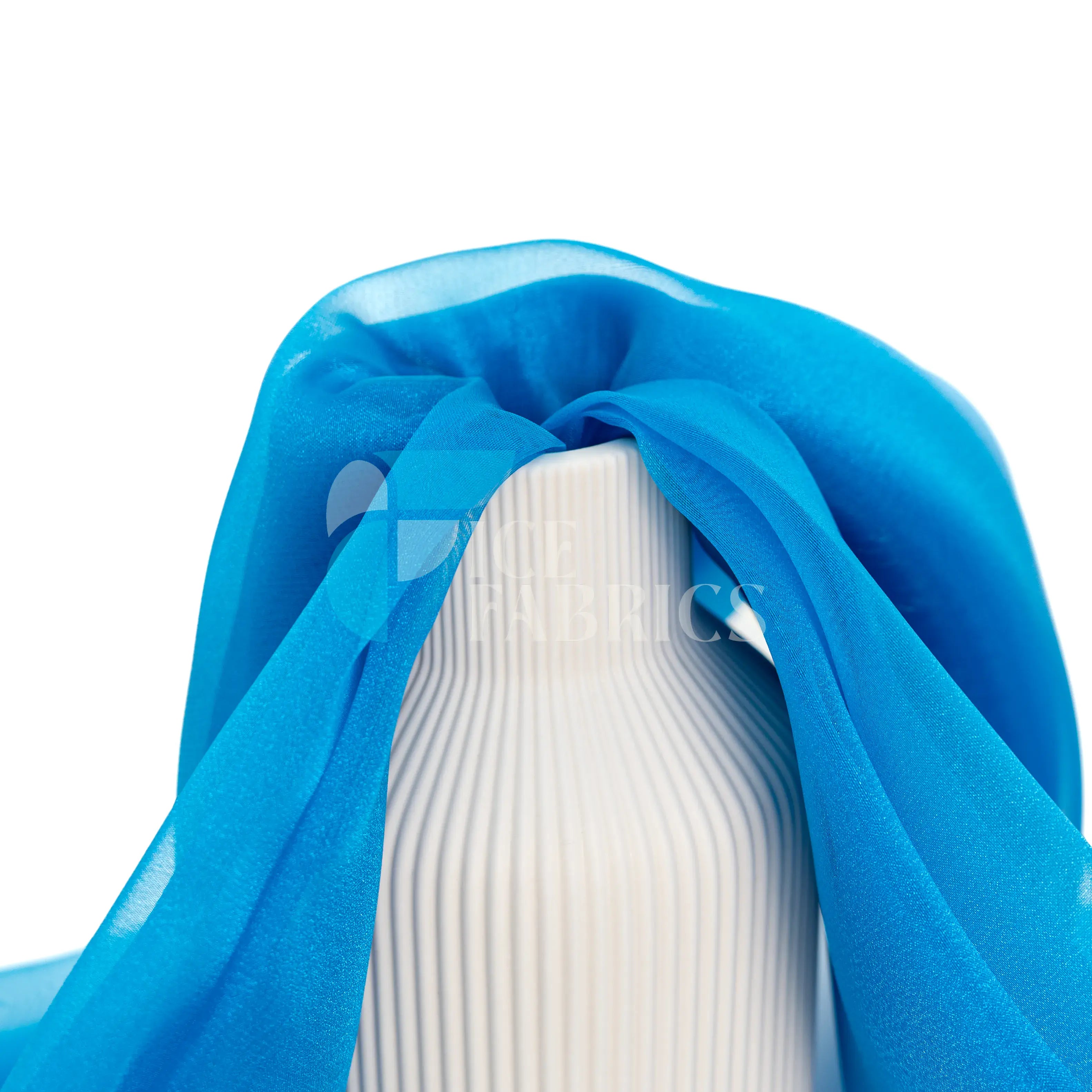 Ocean Blue Crystal Sheer Organza Fabric By The Yard
