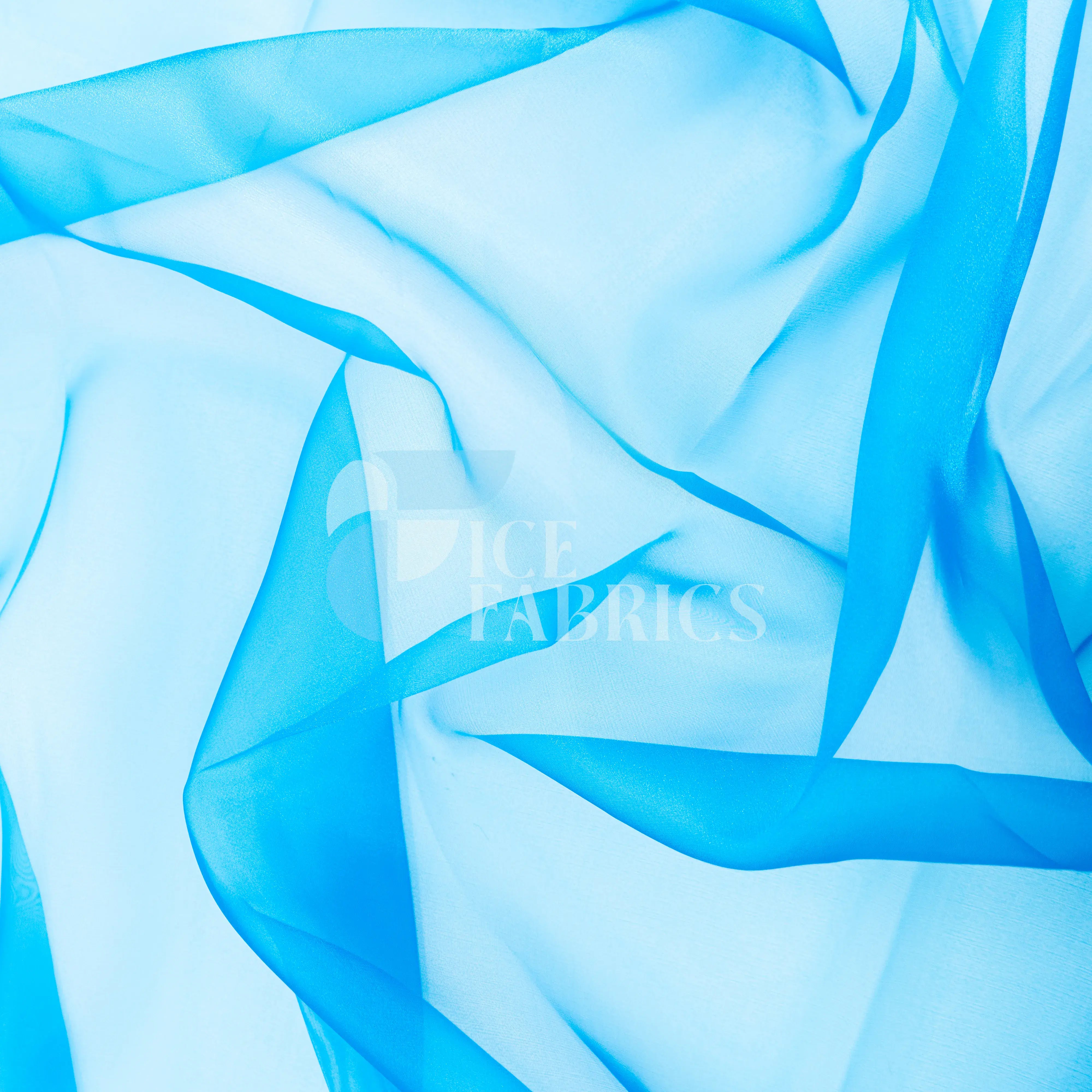 Ocean Blue Crystal Sheer Organza Fabric By The Yard