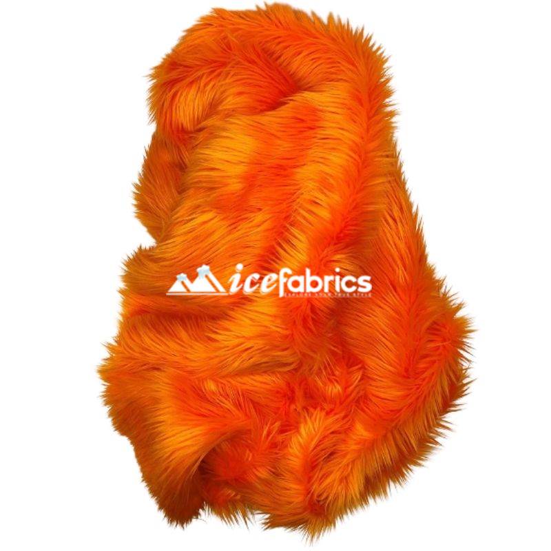 Orange Long Pile Faux Fur Upholstery Fabric