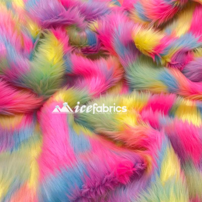 Pastel Rainbow Faux Fur Upholstery Fabric