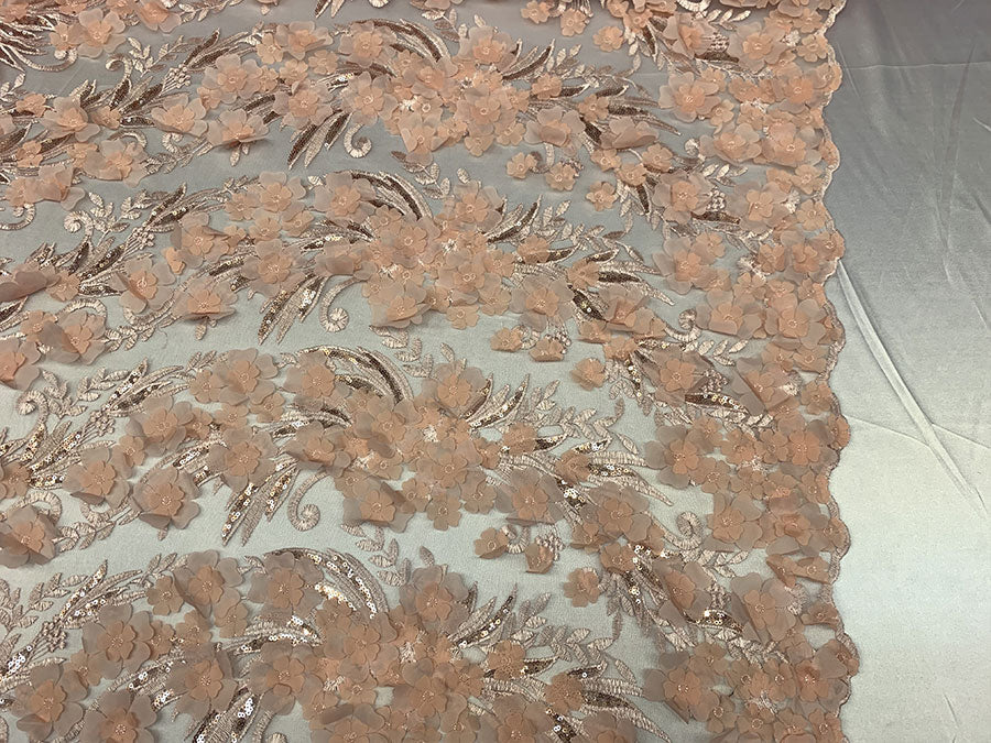 3D Sequins Flowers Peach Veil Bridal Gowns Mesh Lace Fabrics By The YardICEFABRICICE FABRICS3D Sequins Flowers Peach Veil Bridal Gowns Mesh Lace Fabrics By The Yard ICEFABRIC