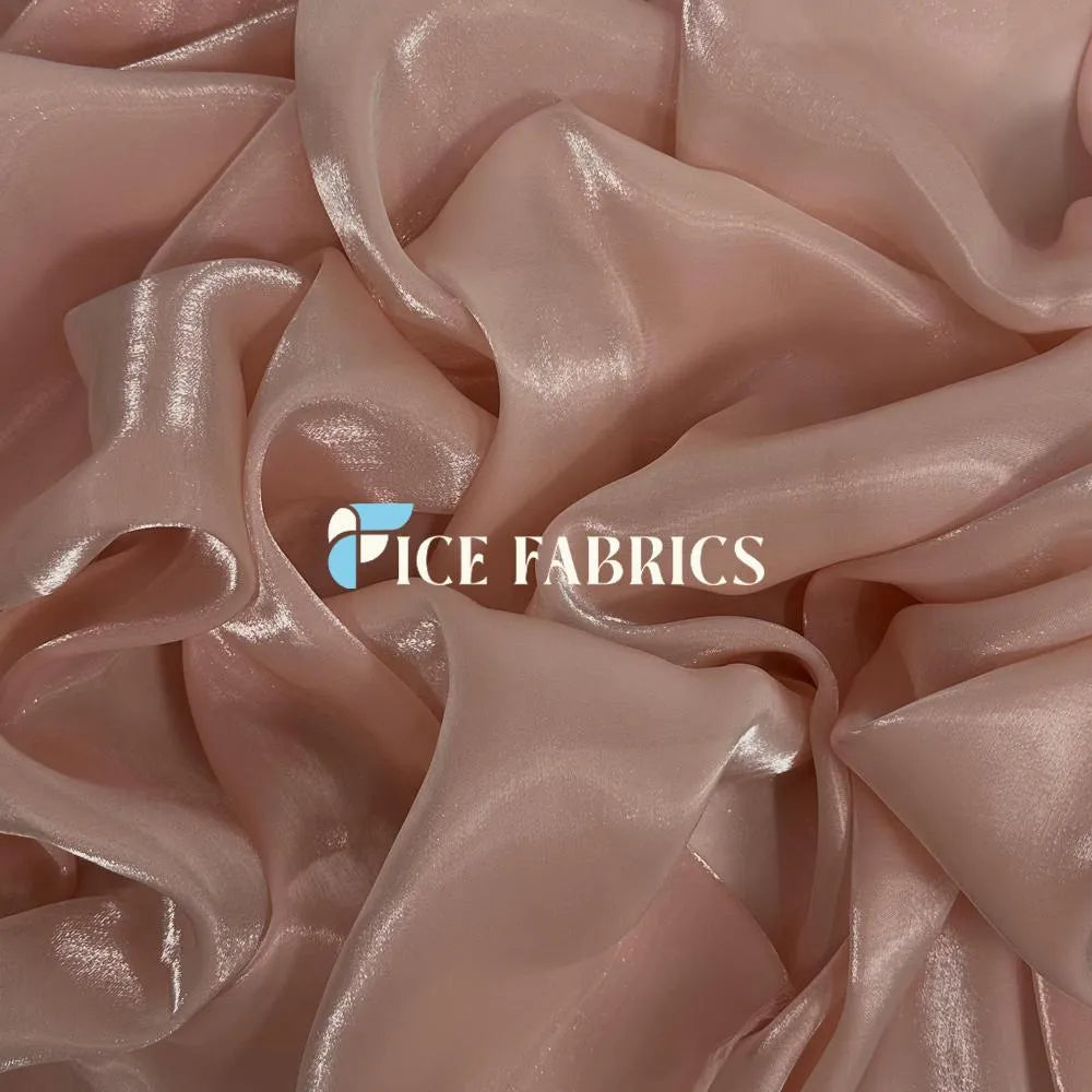 Peach Crystal Reflective Liquid Chiffon Fabric