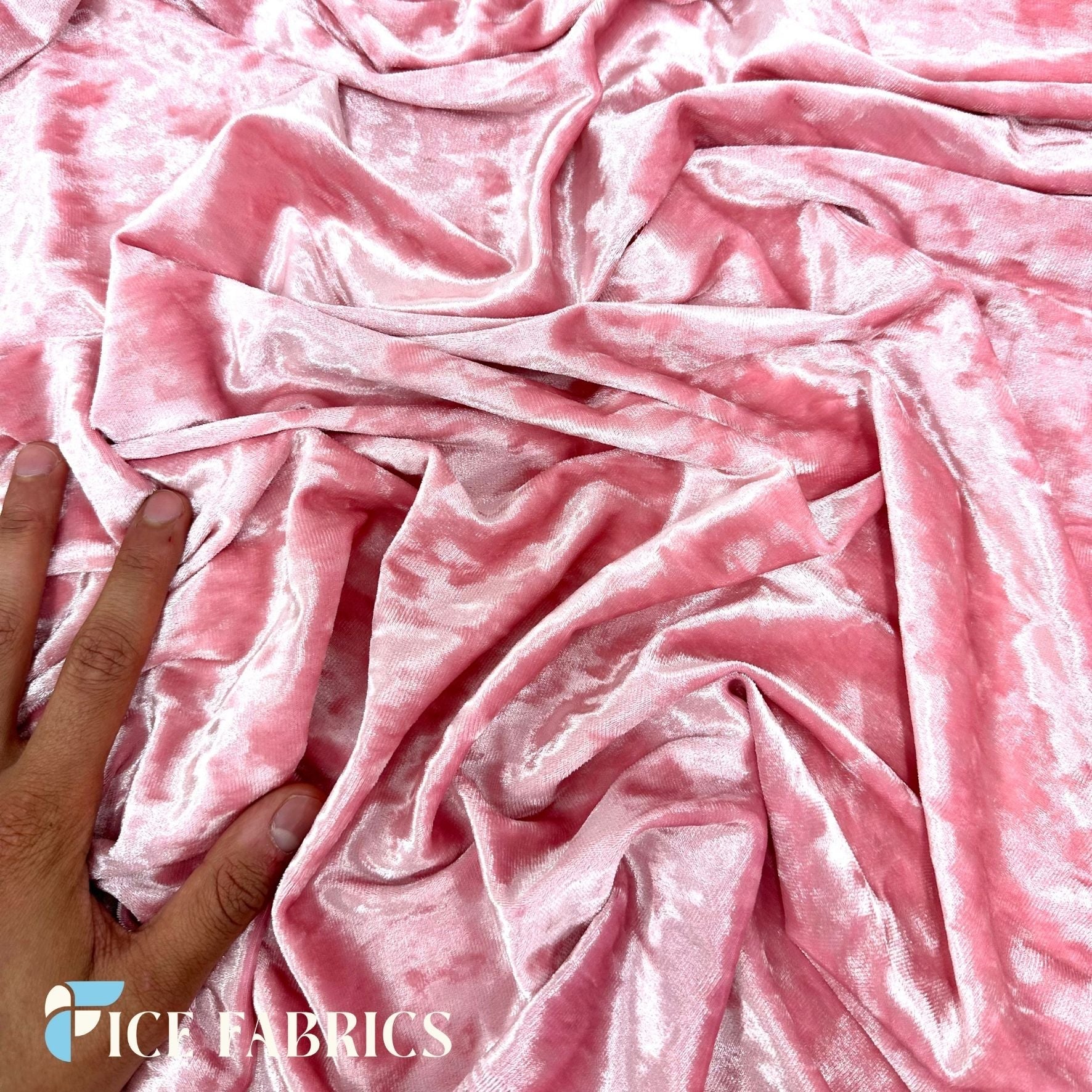 Pink Stretch Crushed Velvet Upholstery Fabric