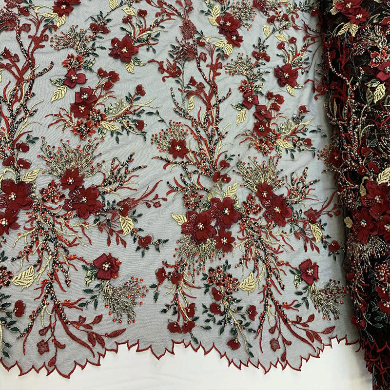 2020 Most Expensive Lace 3D Flowers/Floral Embroidery Beaded Mesh Lace Fabric With Beads And PearlsICEFABRICICE FABRICSDusty Rose2020 Most Expensive Lace 3D Flowers/Floral Embroidery Beaded Mesh Lace Fabric With Beads And Pearls ICEFABRIC | Red