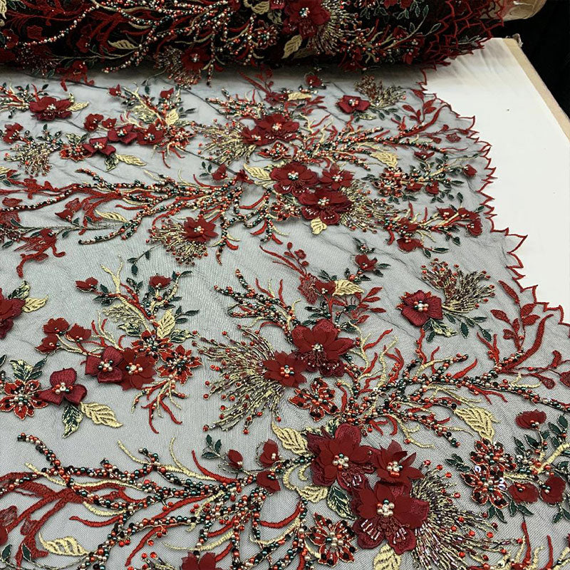 2020 Most Expensive Lace 3D Flowers/Floral Embroidery Beaded Mesh Lace Fabric With Beads And PearlsICEFABRICICE FABRICSDusty Rose2020 Most Expensive Lace 3D Flowers/Floral Embroidery Beaded Mesh Lace Fabric With Beads And Pearls ICEFABRIC | Red