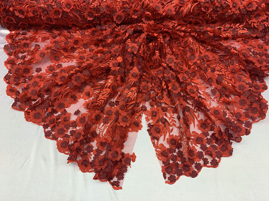 3D Floral Flowers Veil Bridal Gowns Embroidery Mesh Lace Fabric By The YardICEFABRICICE FABRICSRed3D Floral Flowers Veil Bridal Gowns Embroidery Mesh Lace Fabric By The Yard ICEFABRIC |Red