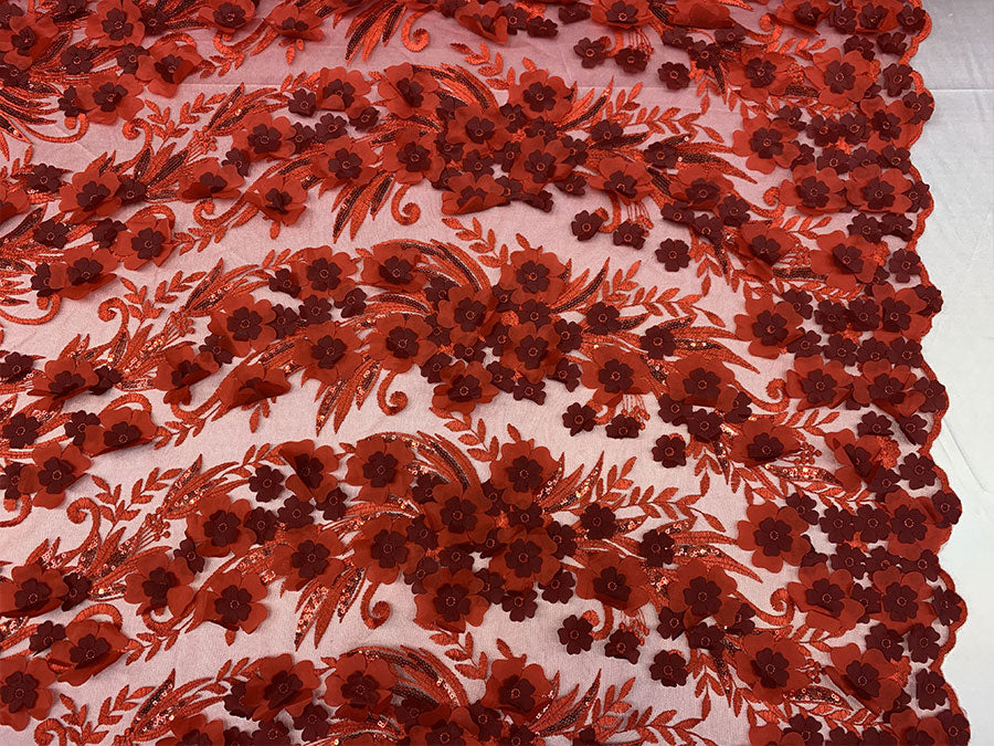3D Floral Flowers Veil Bridal Gowns Embroidery Mesh Lace Fabric By The YardICEFABRICICE FABRICSRed3D Floral Flowers Veil Bridal Gowns Embroidery Mesh Lace Fabric By The Yard ICEFABRIC |Red