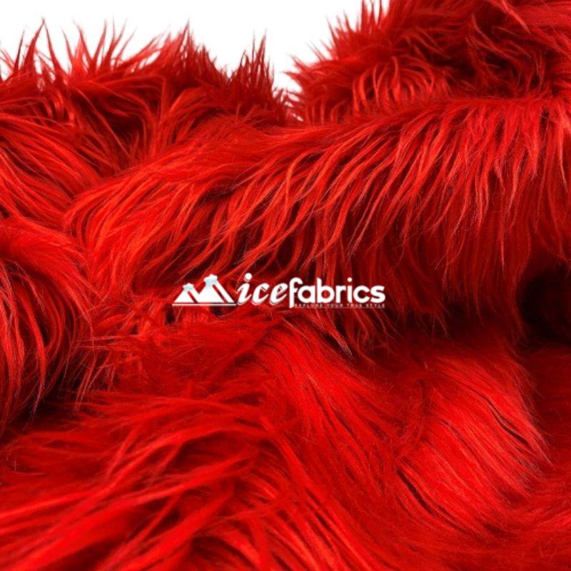 Red Shaggy Mohair Faux Fur Upholstery Fabric