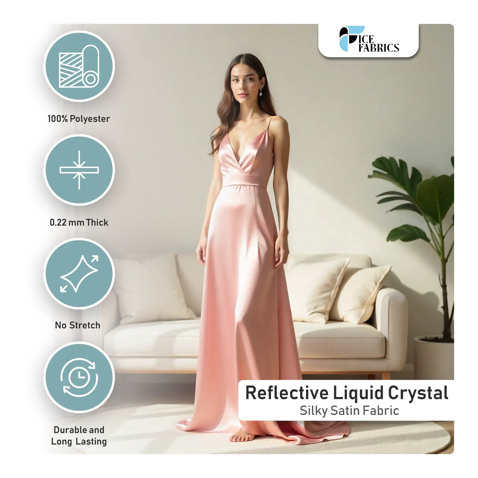 Reflective Liquid Crystal Silky Satin Fabric Details