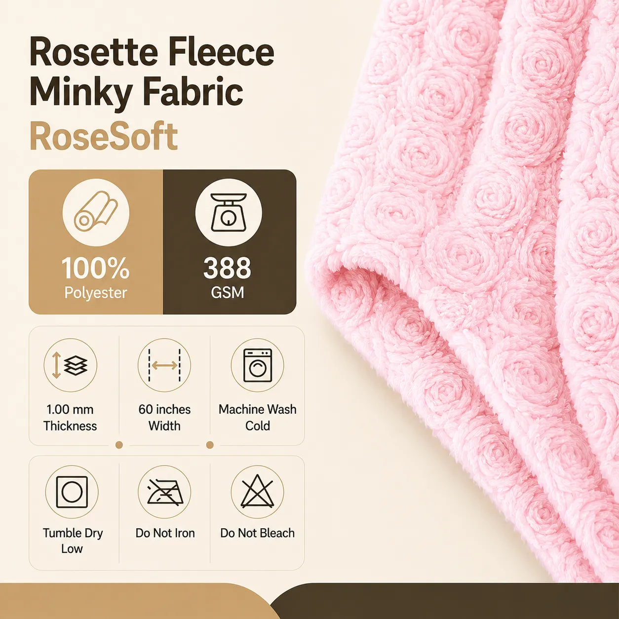 Black Rosette Fleece Minky Fabric By The Yard | RoseSoft