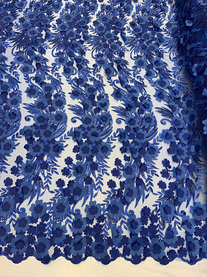 3D Floral Flowers Veil Bridal Gowns Embroidery Mesh Lace Fabric By The YardICEFABRICICE FABRICSRoyal Blue3D Floral Flowers Veil Bridal Gowns Embroidery Mesh Lace Fabric By The Yard ICEFABRIC |Royal Blue