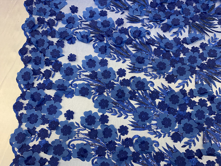 3D Floral Flowers Veil Bridal Gowns Embroidery Mesh Lace Fabric By The YardICEFABRICICE FABRICSRoyal Blue3D Floral Flowers Veil Bridal Gowns Embroidery Mesh Lace Fabric By The Yard ICEFABRIC |Royal Blue