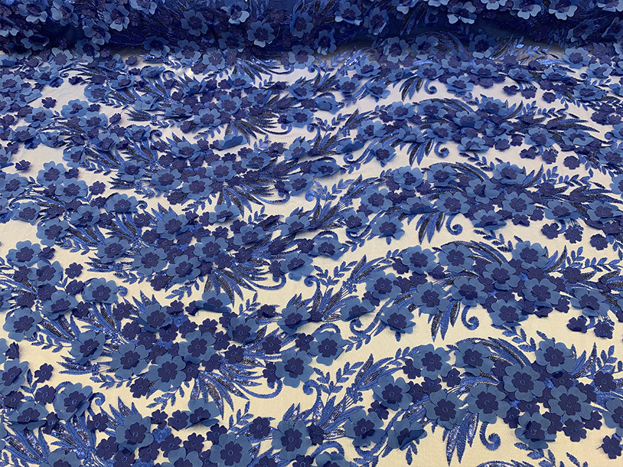 3D Floral Flowers Veil Bridal Gowns Embroidery Mesh Lace Fabric By The YardICEFABRICICE FABRICSRoyal Blue3D Floral Flowers Veil Bridal Gowns Embroidery Mesh Lace Fabric By The Yard ICEFABRIC |Royal Blue