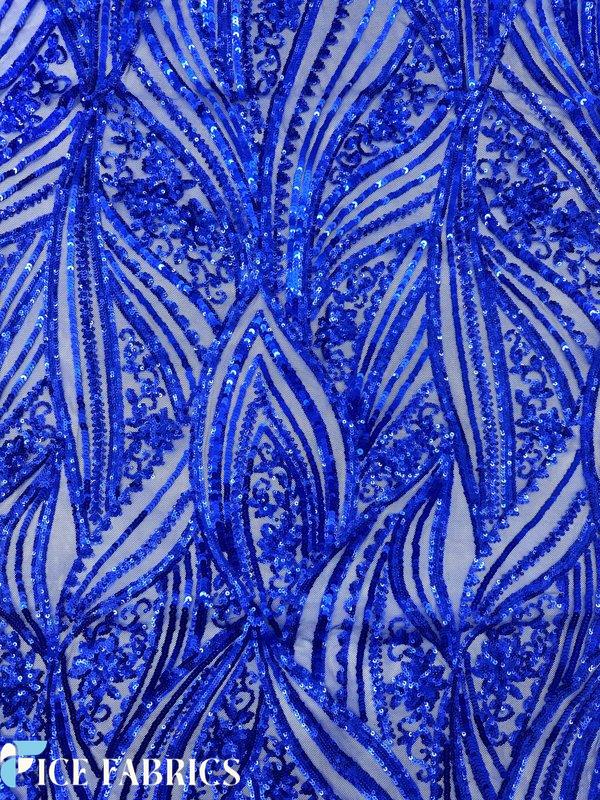 Blue Stretch Sequin Fabric On Mesh