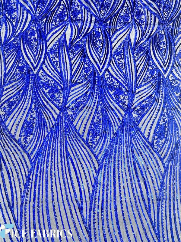 Royal Blue Damask Stretch Sequin Fabric