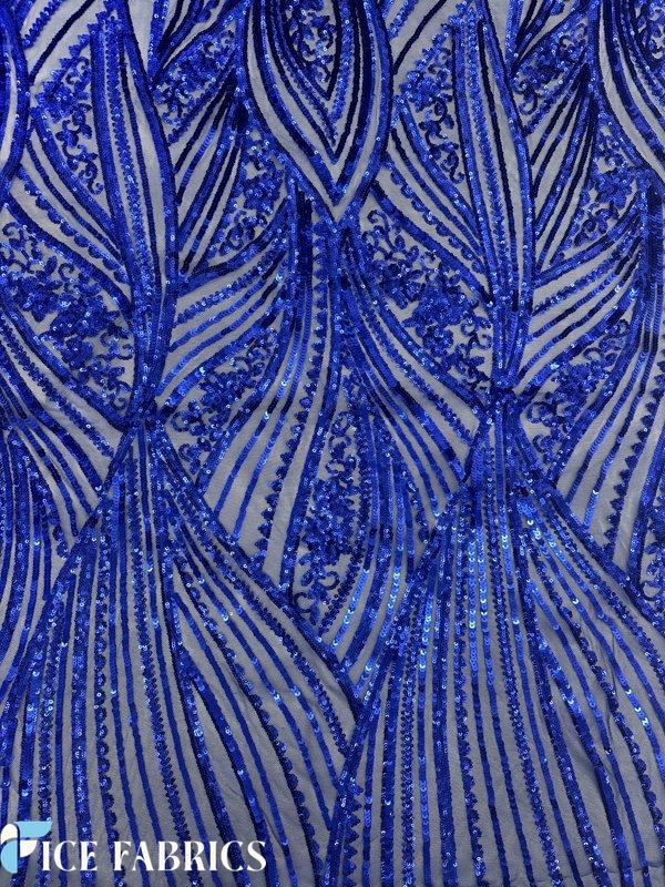 Royal Blue Damask Sequin Fabric