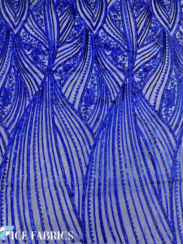 Blue Stretch Sequin Fabric On Mesh