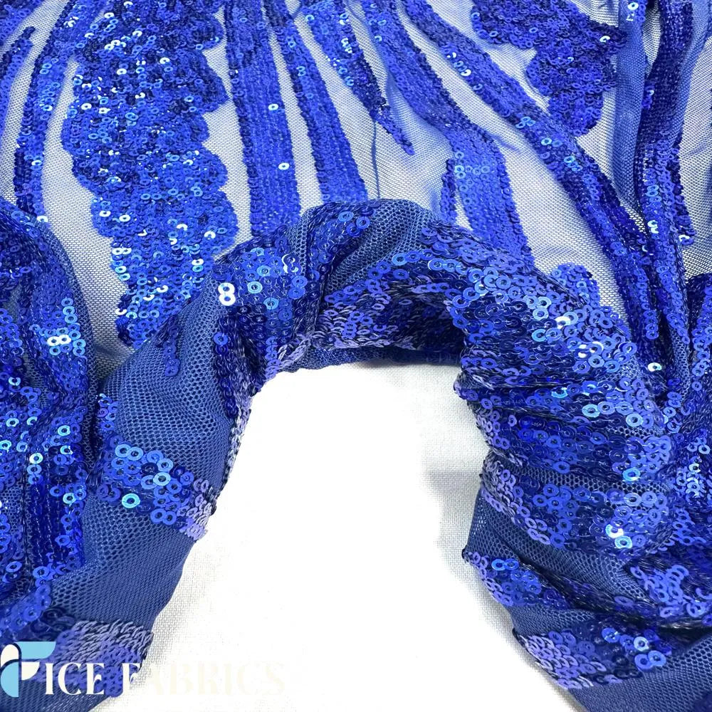 Royal Blue Feather Stretch Sequin Fabric By The Yard