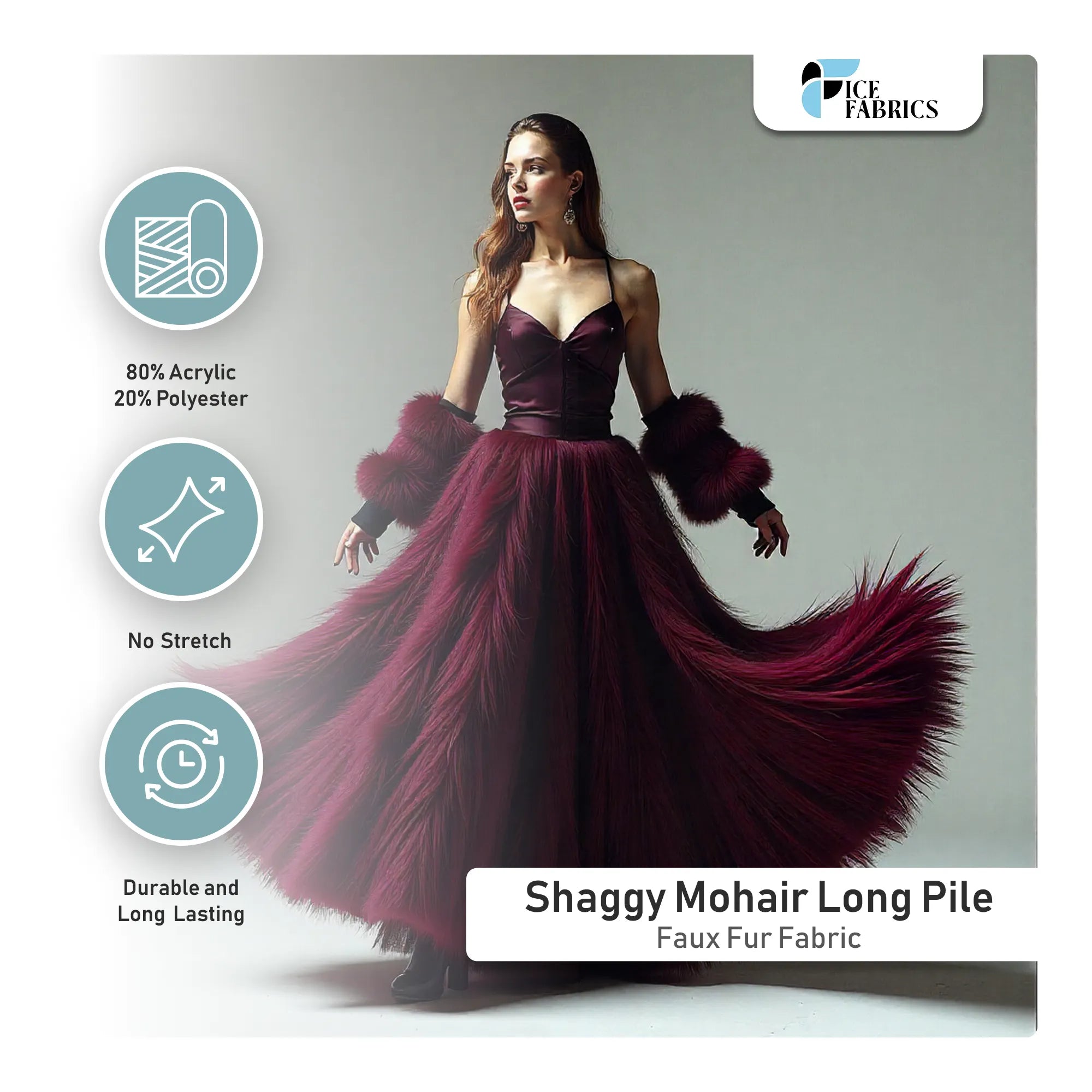 Shaggy Mohair Long Pile Faux Fur Fabric By The Yard Details