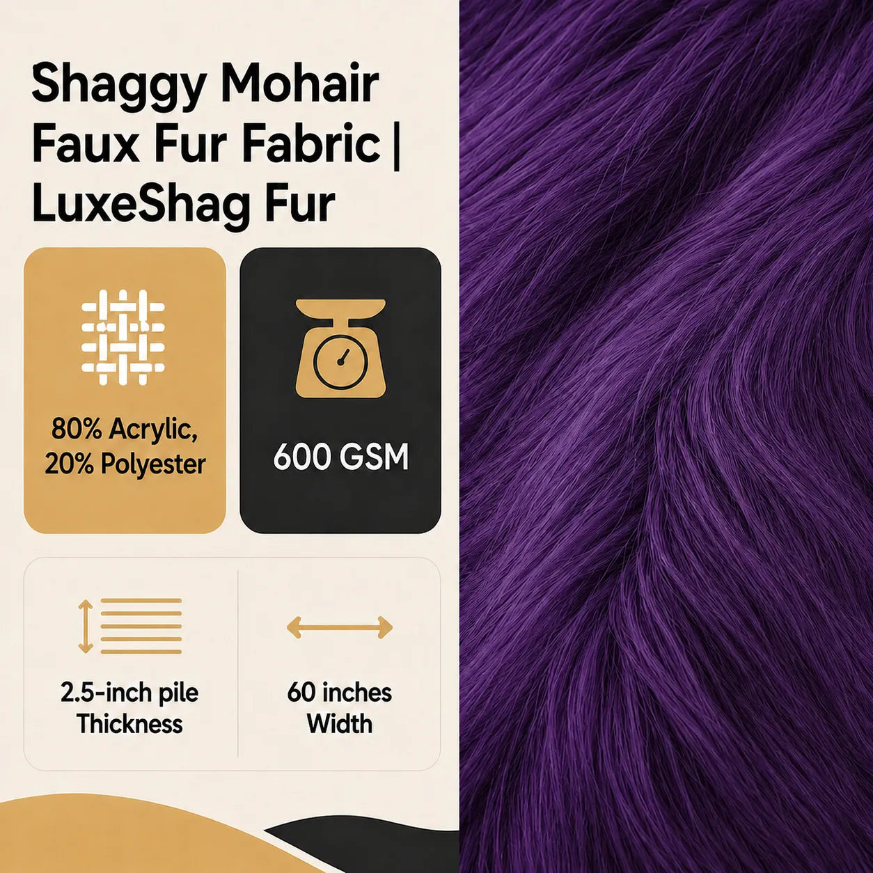 Shaggy Mohair Long Pile Faux Fur Fabric By The Yard Details