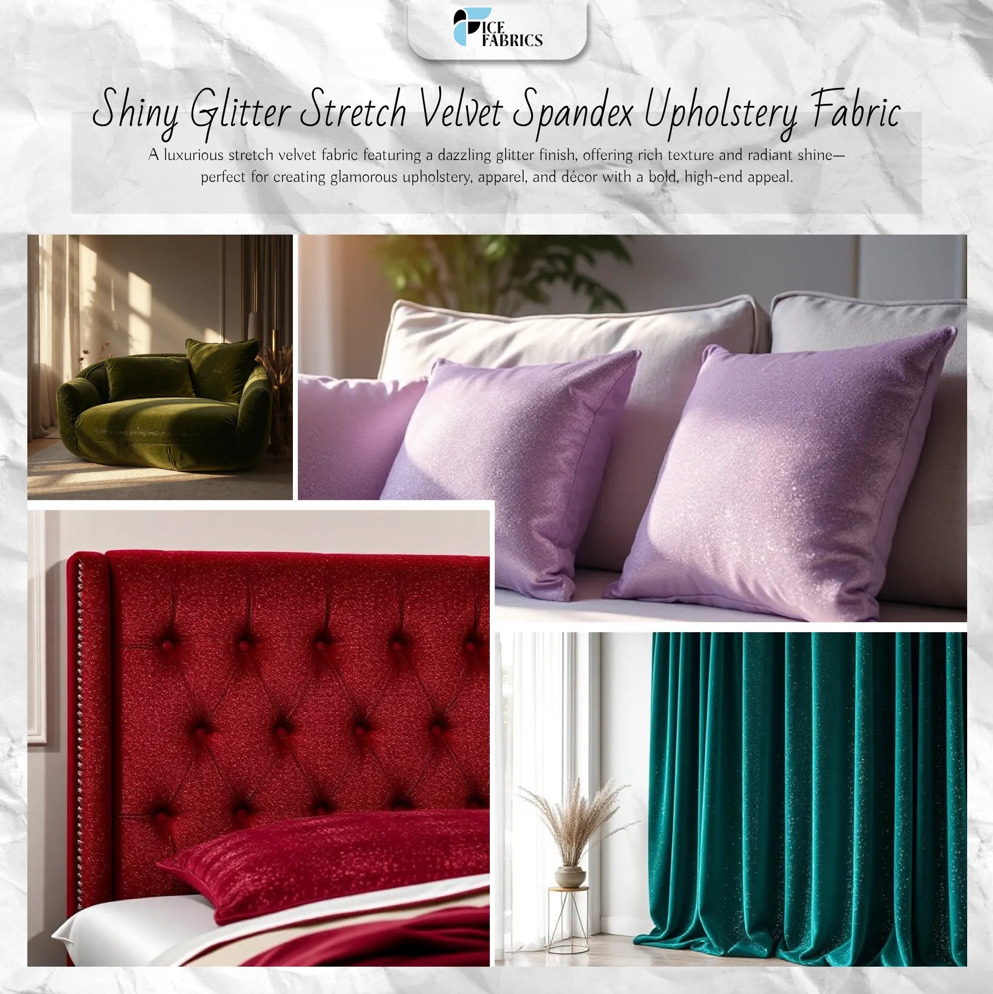 Champagne Shiny Glitter Stretch Velvet Spandex Upholstery Fabric