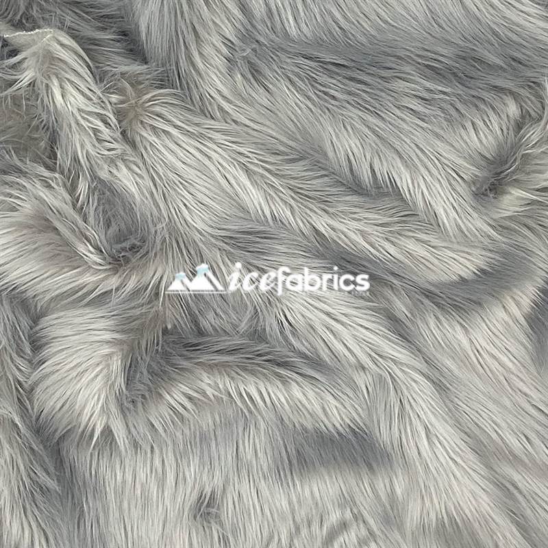 Silver Shaggy Mohair Long Pile Faux Fur Upholstery Fabric By The Yard