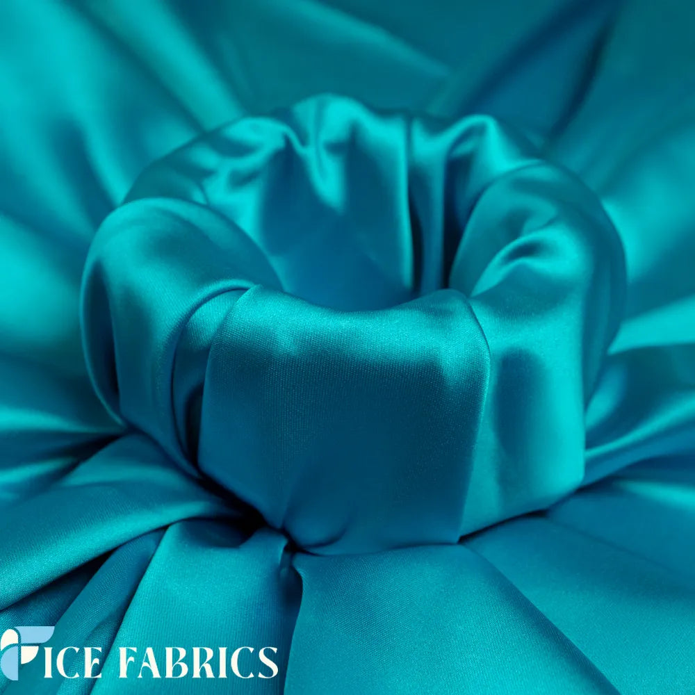 Sky Turquoise Luxury Silk Stretch Satin Fabric by the yard