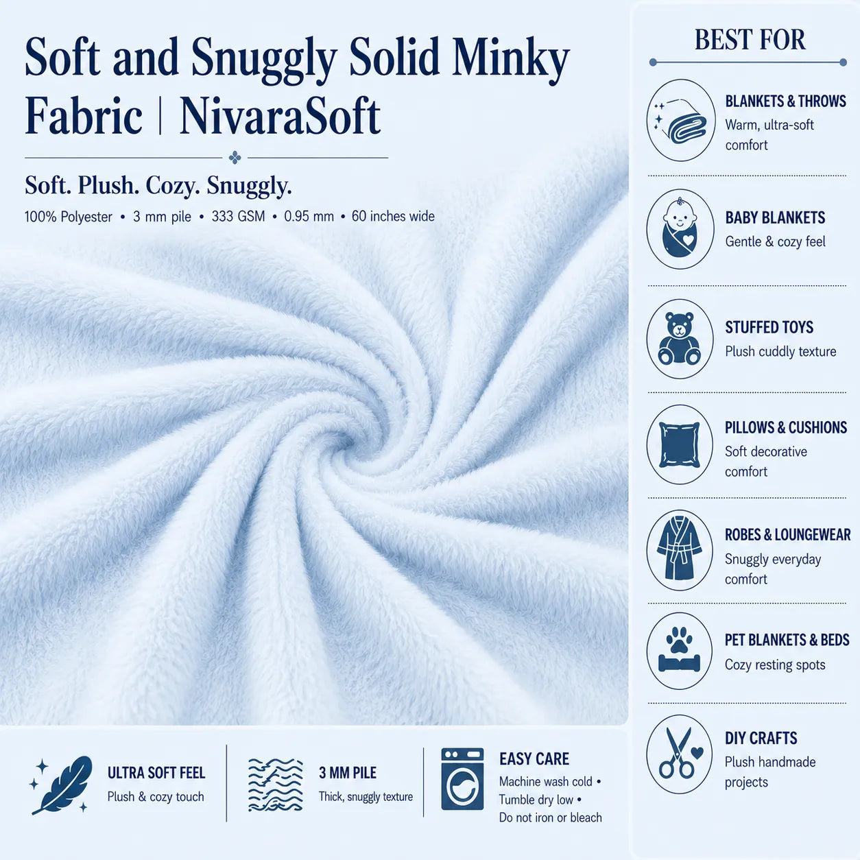 Faux Fur Soft Solid Minky Fabric | NivaraSoft