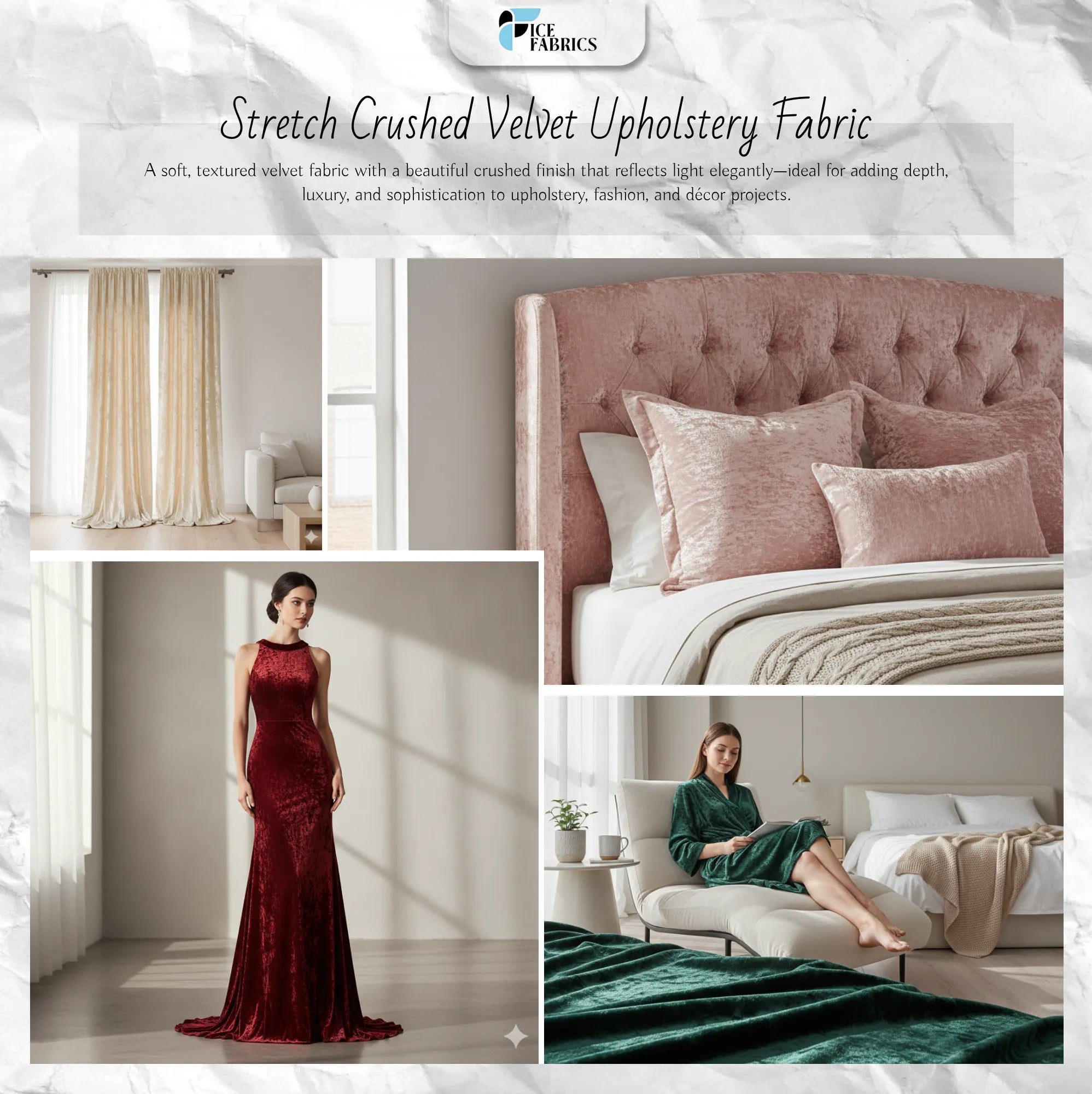 Stretch Crushed Velvet Upholstery Fabric