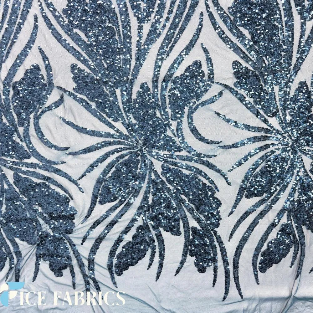 Teal Blue Stretch Sequin Fabric