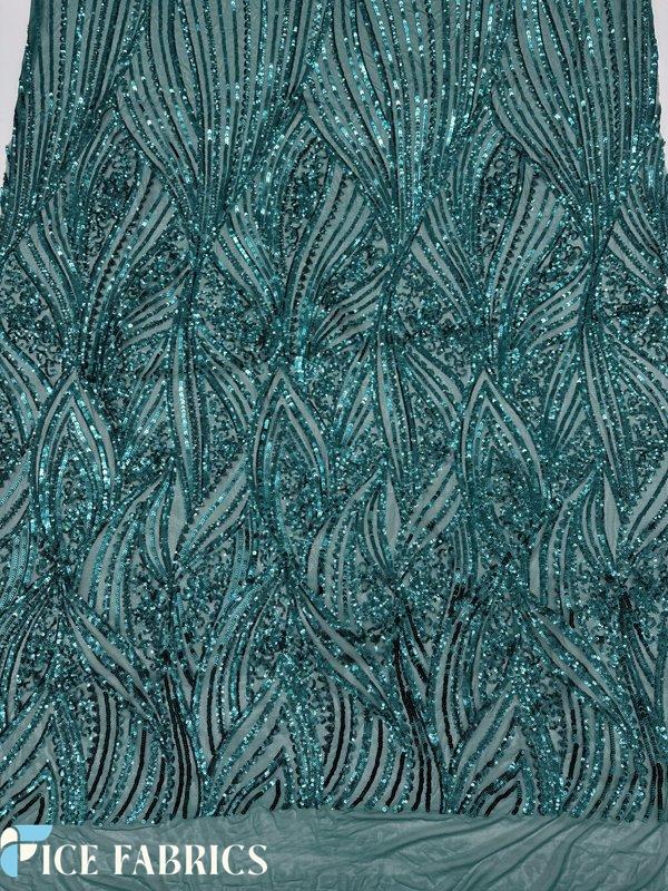 Damask Stretch Sequin Fabric On Mesh