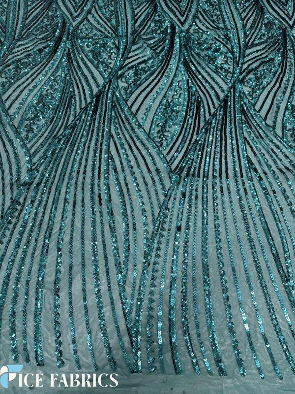 Damask Stretch Sequin Fabric On Mesh