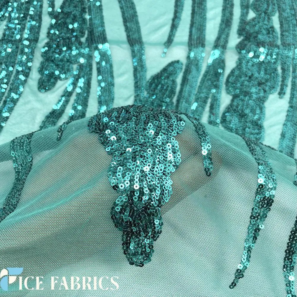 Teal Green Stretch Sequin Fabric