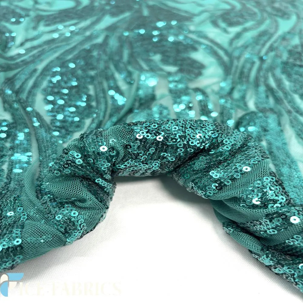 Teal Green Stretch Sequin Fabric